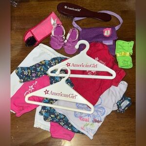 12 pc American Girl Lot of Clothes Shoes Brush Hangers Purse etc